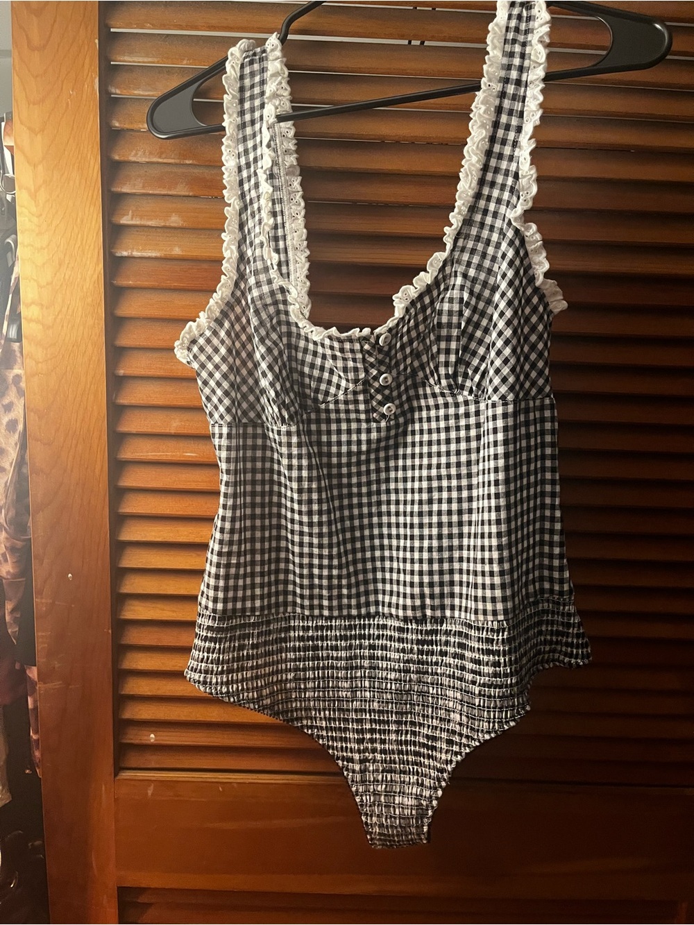 Black & White Gingham Ruffle Trim Bodysuit Free People - Picture 4 of 4